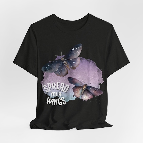 Spread Your Wings Butterfly T Shirt Galaxy Space Stars Watercolour Inspiring Cosmic Distressed Font
