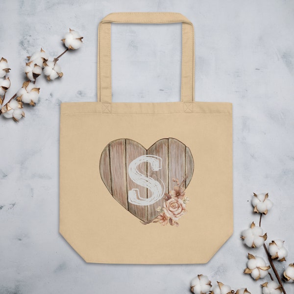 Environmentally Friendly Personalised Boho Tote Bag Rustic Initial Floral Flowers Eco Conscious