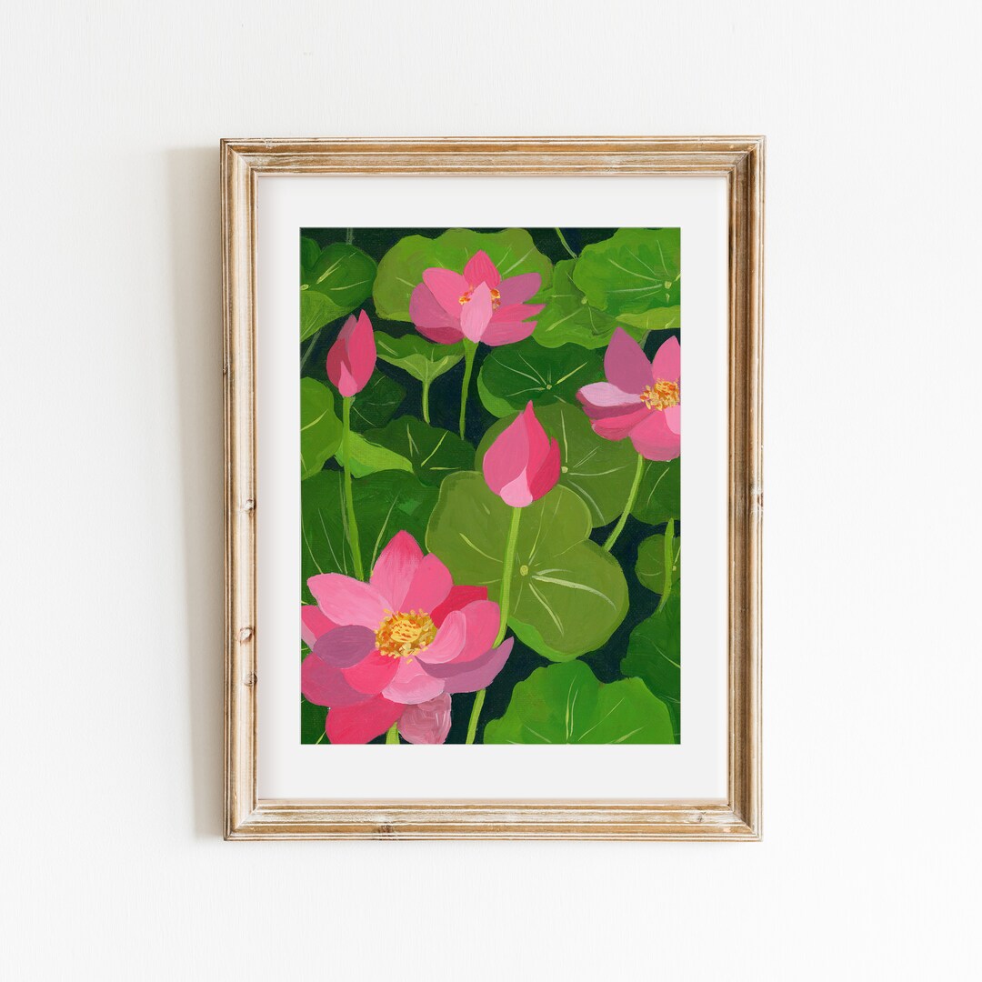 Printable Water Lilies Painting, Aesthetic Nursery Decor, Pink and