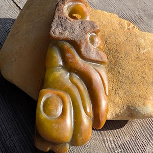 Very unique&quot;fire cloud&quot; pendant from yellow Guatemalan jadeite