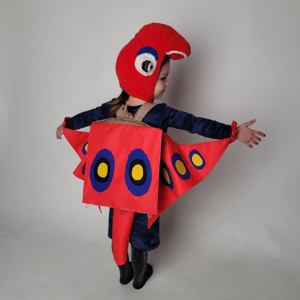 Set de pterodáctilo: mochila (solapa y cola) + ALAS + Gorro de pterodáctilo