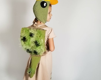 Zaino Dino Troodon con cappello per bambini, borsa con patta a forma di dinosauro sostituibile / regalo per gli amanti dei dinosauri