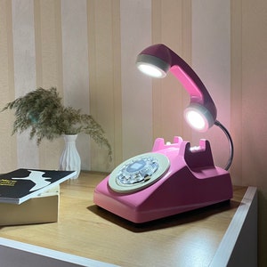 Vintage Phone Lamp, Retro, Home Decor, Desk Lamp, Office Furniture, 1960s Antique Lamp, Table, Gift Decor, Telephone Lamp, Pink Lamp