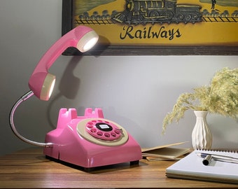 Vintage Phone Lamp, Retro, Home Decor, Desk Lamp, Office Furniture, 1960s Antique Lamp, Table, Gift Decor, Telephone Lamp, Pink Lamp