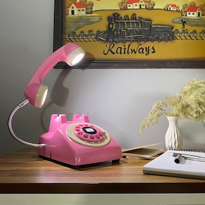 Vintage Phone Lamp, Retro, Home Decor, Desk Lamp, Office Furniture, 1960s Antique Lamp, Table, Gift Decor, Telephone Lamp, Pink Lamp