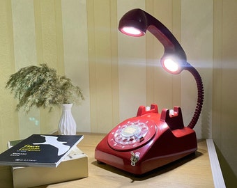 Vintage Telefon Lampe, Retro, Lampe Telefon, Home Decor, Schreibtischlampe, Büromöbel, 1960er Jahre Antike Lampe, Tisch, Orangefarbend, Telefon