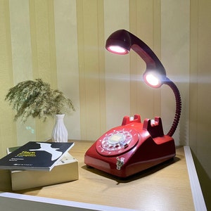 Vintage Phone Lamp, Retro, Lamp Phone, Home Decor, Desk Lamp, Office Furniture, 1960s Antique Lamp, Table, Orange Colored, Telephone