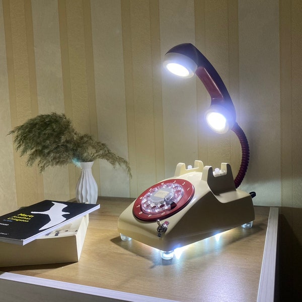 Lámpara de teléfono vintage, retro, lámpara de teléfono, decoración del hogar, lámpara de escritorio, muebles de oficina, lámpara antigua de la década de 1960, mesa, decoración de regalo, lámpara de teléfono