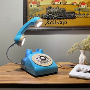 Vintage Phone Lamp, Retro, Home Decor, Desk Lamp, Office Furniture, 1960s Antique Lamp, Table, Gift Decor, Telephone Lamp, Blue Lamp