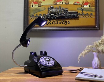 Vintage Phone Lamp, Retro, Home Decor, Desk Lamp, Office Furniture, 1960s Antique Lamp, Table, Gift Decor, Telephone Lamp, Black Lamp