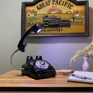 Vintage Phone Lamp, Retro, Home Decor, Desk Lamp, Office Furniture, 1960s Antique Lamp, Table, Gift Decor, Telephone Lamp, Black Lamp