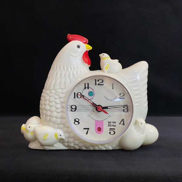 Antique Chicken Clock, Vintage Chicken Table Clock, Mechanical Alarm Clock, Antique Clock, Chicken Clock, Fully Working