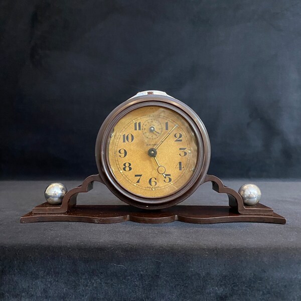 Antique 1930s Bayard Table Clock, Mechanical Wind-up Clock, Vintage Alarm Clock, Bakelite, Rare and Collectible ,Made in France, Working