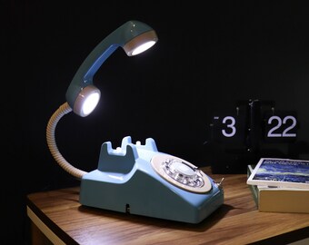 1960s Telephone Lamp, Handcrafted Desk Light with Vintage Rotary Phone, Designer Lamp, Unique Gift, Home Office Decor, Retro Table Lamp