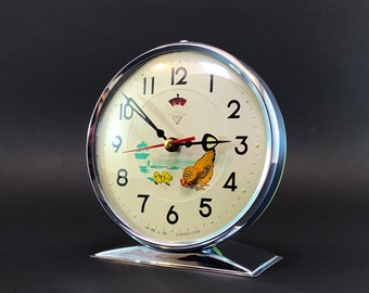 Antique Animated Chicken Clock, 70s Vintage Chicken Table Clock, Mechanical Alarm Clock, Antique Clock, Rare and Collectible, Fully Working