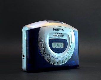 Vintage Philips Kassettenrekorder und Philips Kopfhörer, AM / FM-Bandradio, Kassettenrekorder, selten und Sammlerstück, voll funktionsfähig, Walkman, AQ6601