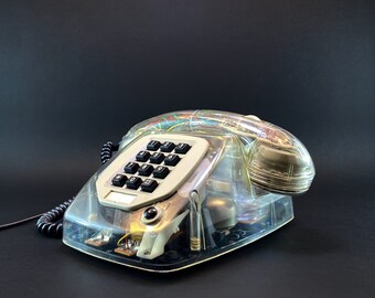 Super Rare Antique Transparent Telephone, Vintage Postmodern Telephone, 1980s Phone, Collectible, Restored & Working