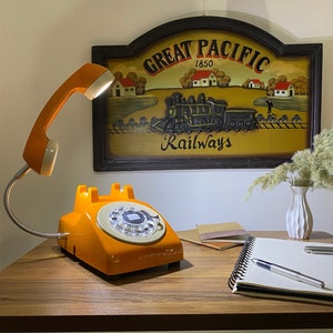 Vintage Phone Lamp, Retro, Home Decor, Desk Lamp, Office Furniture, 1960s Antique Lamp, Table, Gift Decor, Telephone Lamp, Orange Lamp