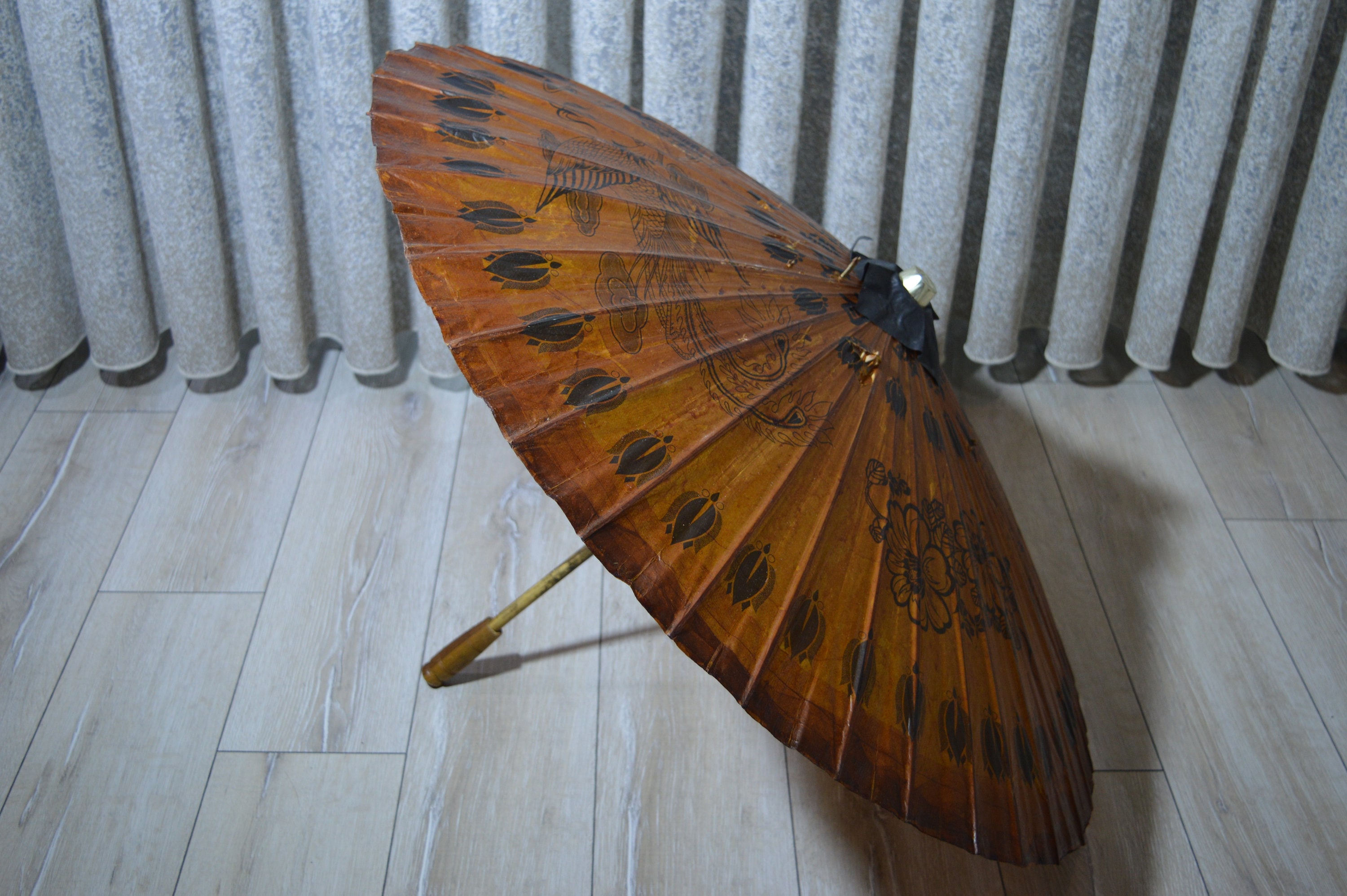 Handpainted Parasol bamboo umbrella Vintage Japanese Bamboo Etsy