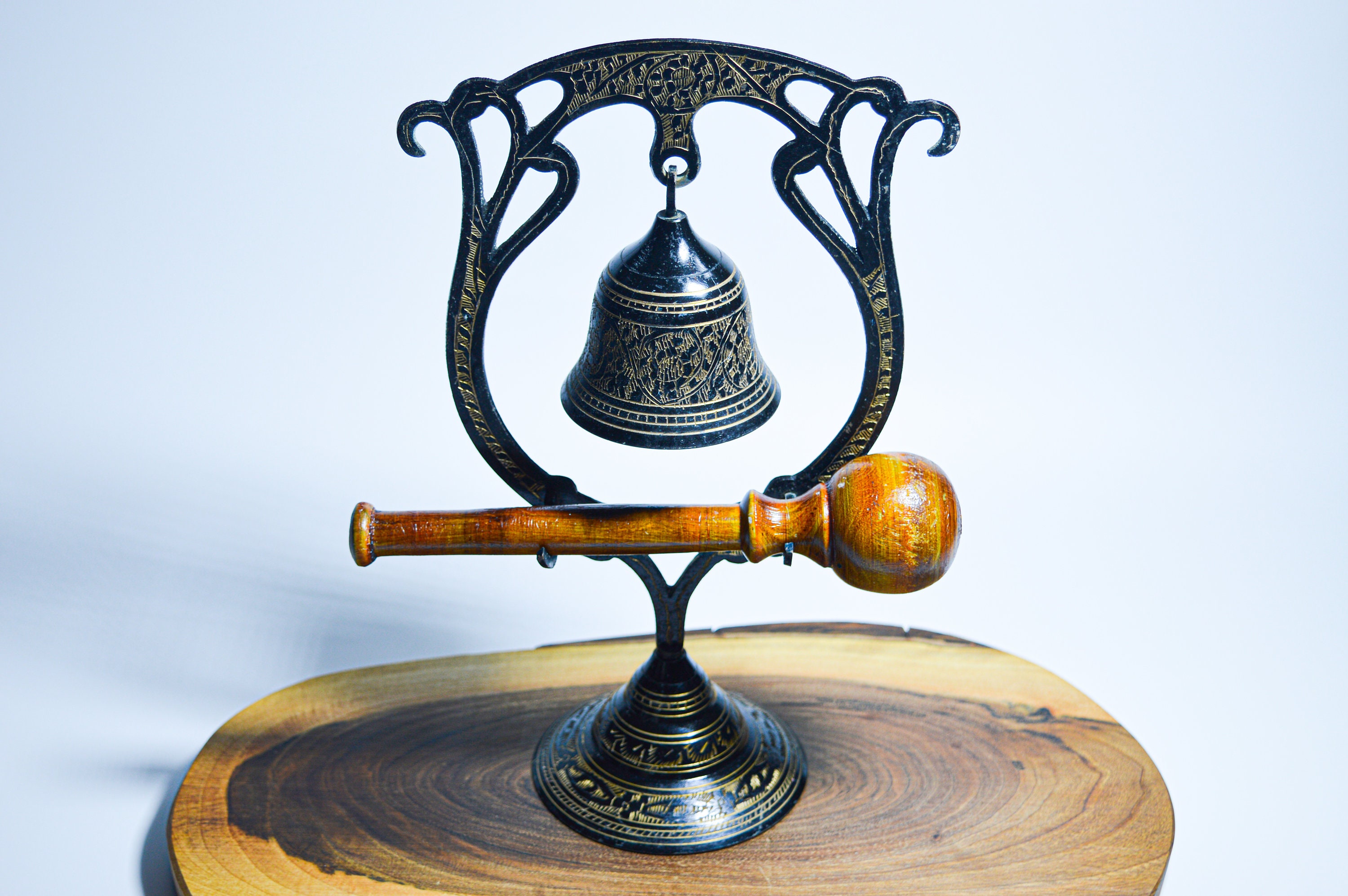 Engraved Brass GONG VINTAGE Brass Bell Gong With Wood Mallet Etsy