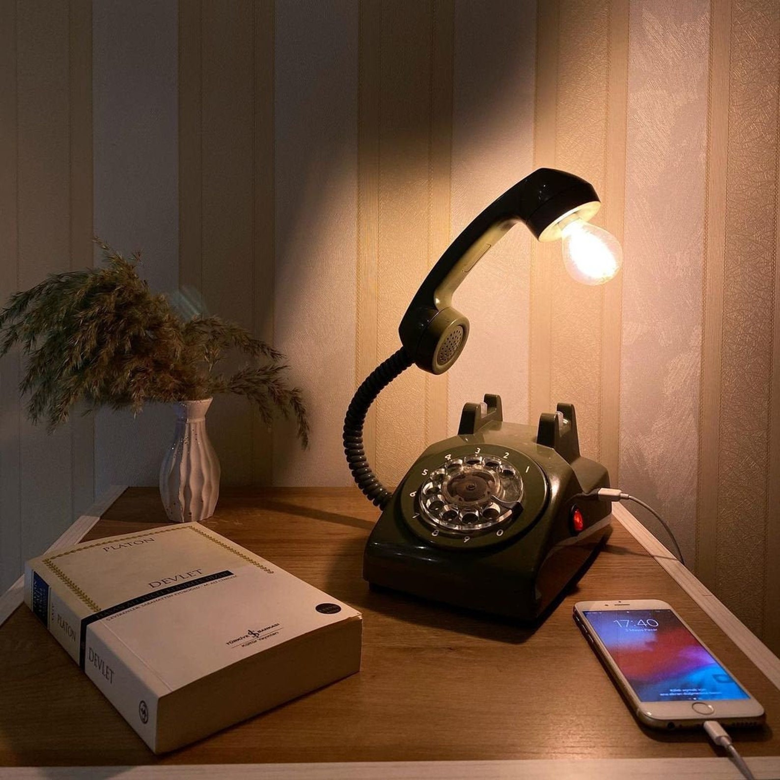 Phone Lamp To Charge Your Phones Vintage Phone Lamp Retro Etsy