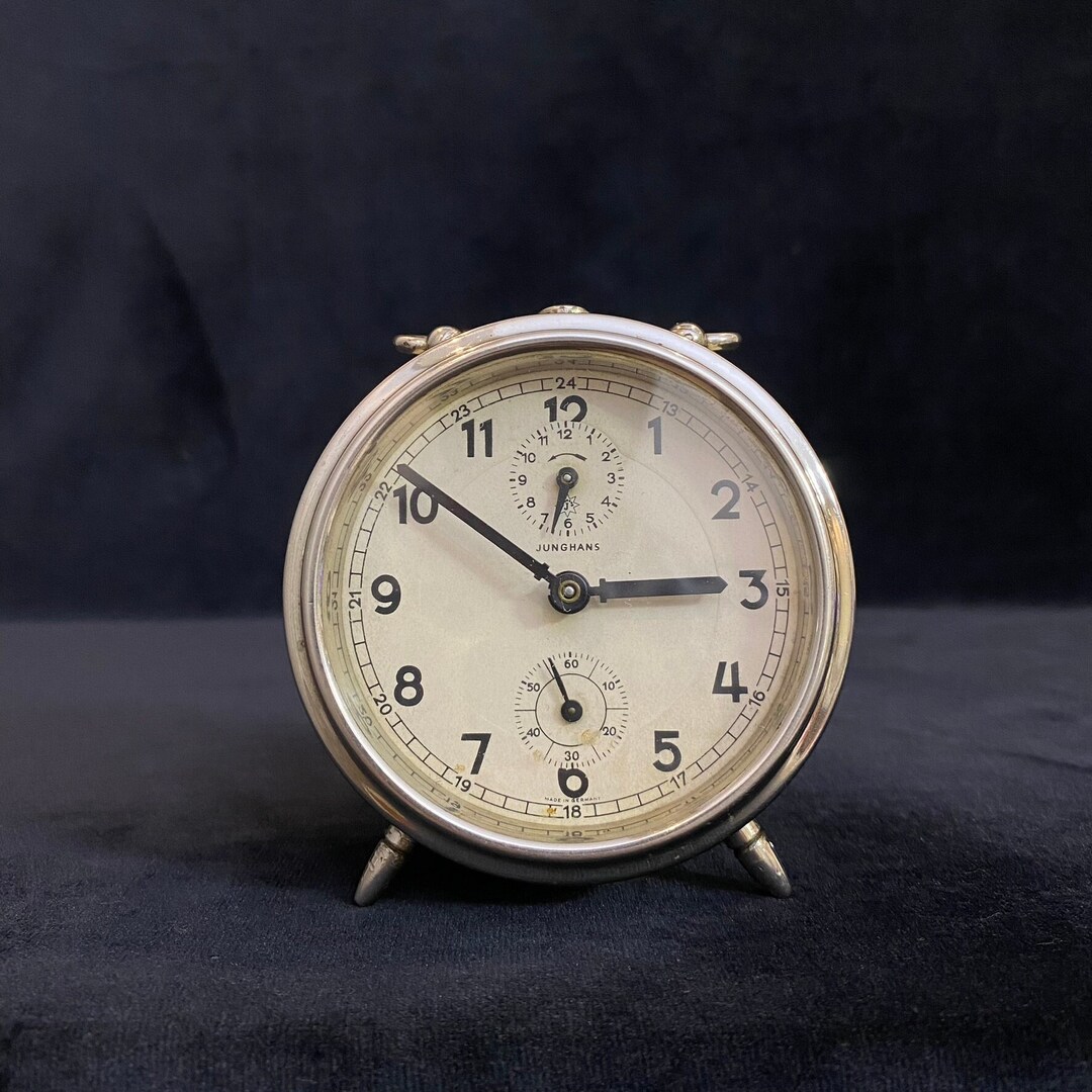 Antique 1950s Junghans Table Clock, Mechanical Alarm Clock, Mid Century