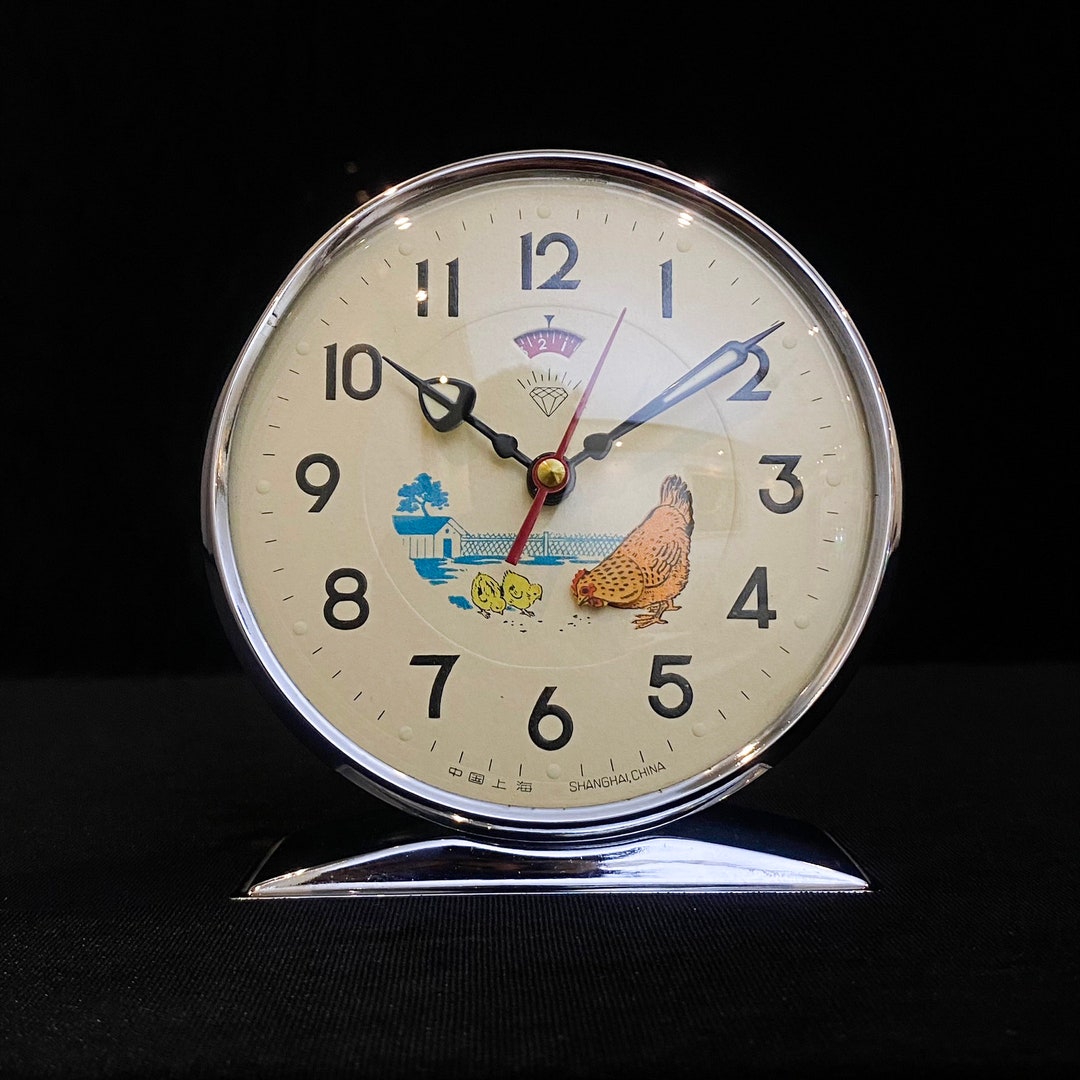 Antique Animated Chicken Clock, Vintage Chicken Table Clock, Mechanical