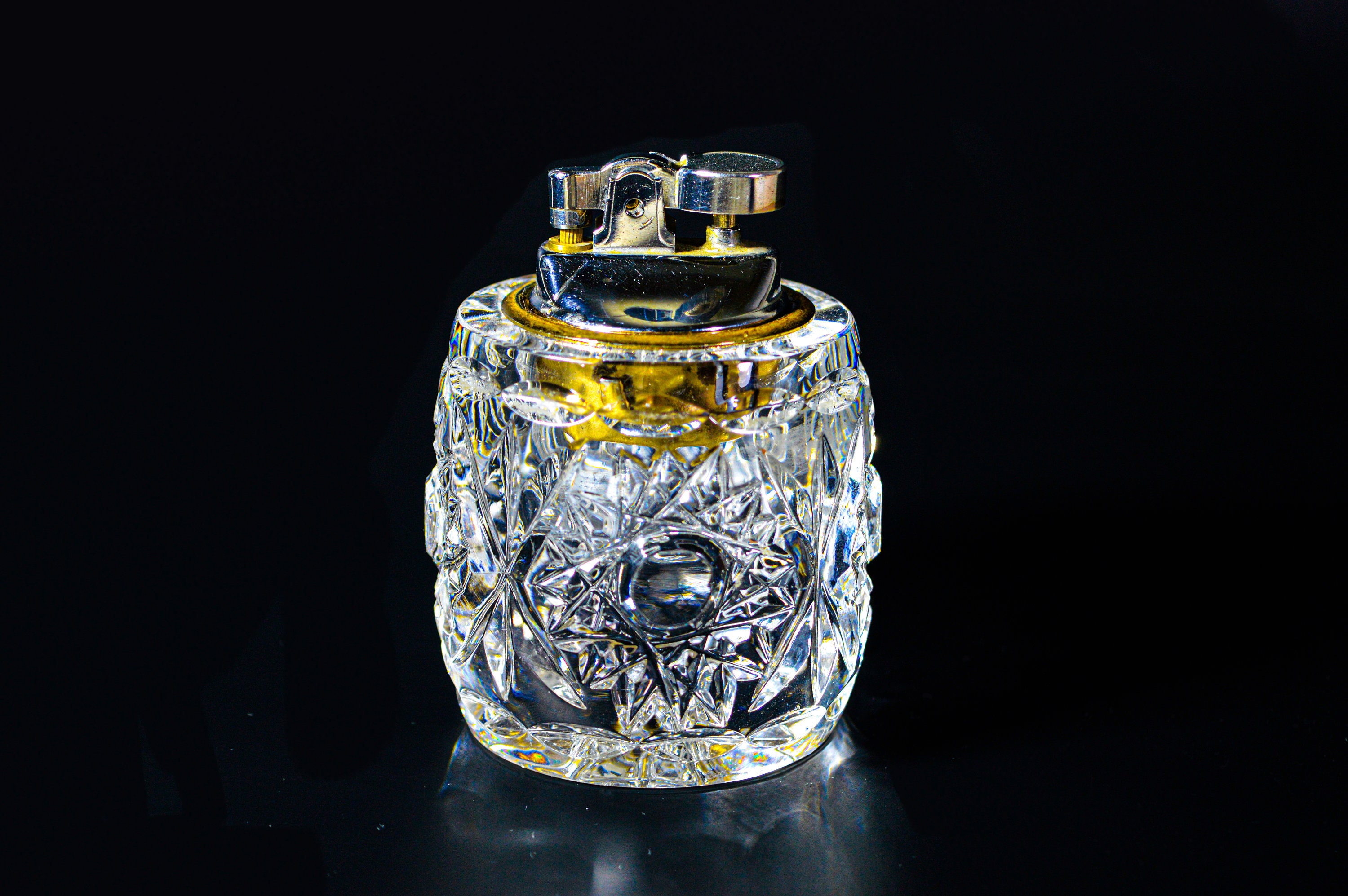 Vintage Crystal Table Lighter Carving Working Handmade Etsy