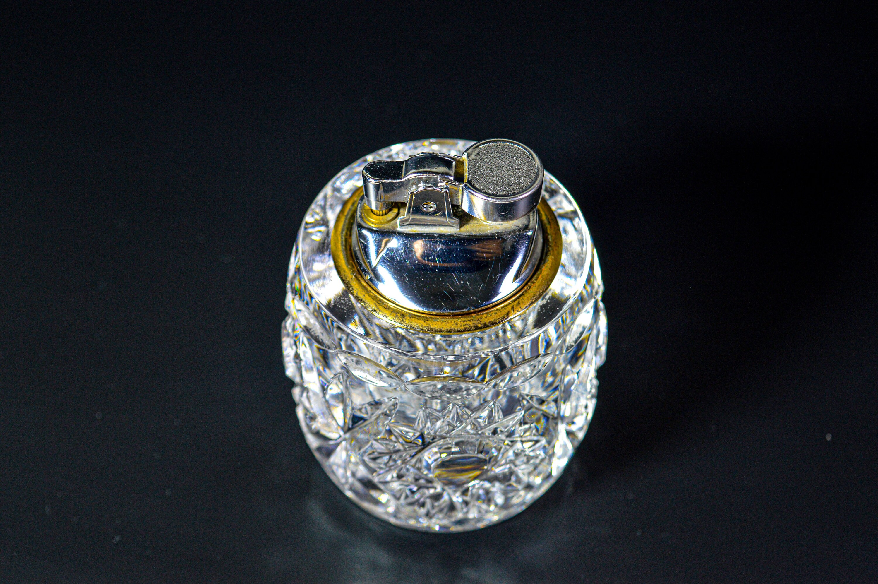 Vintage Crystal Table Lighter Carving Working Handmade Etsy