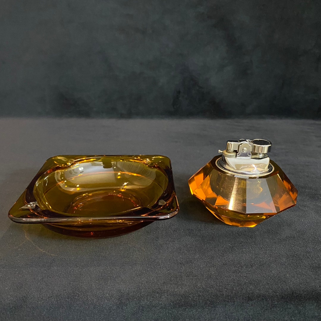 Vintage Table Lighter and Ashtray Set Made in France Crystal Etsy