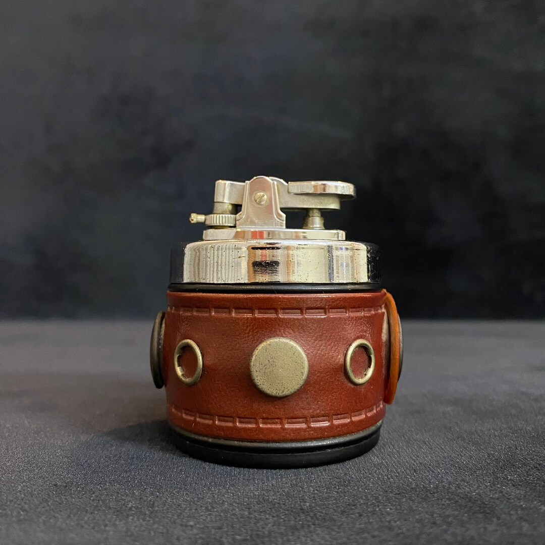 Antique Table Lighter 1970s Lighter Leather Design Vintage Etsy