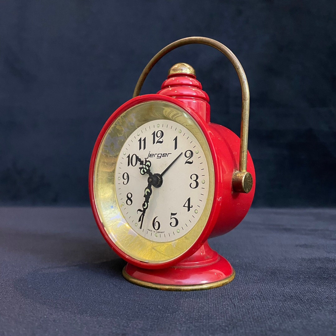 Vintage JERGER Table Clock, Germany Clock, Mechanical Windup Clock