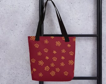 Chinese New Year Floral Tote Bag; Lunar New Year Gift; All-Over Print CNY Tote Bag; Chinese Style Bag; Reusable Shopping Bag; Everything Bag