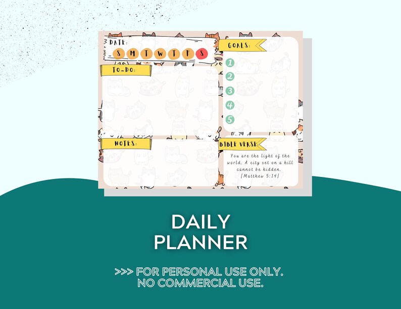 Printable 7 Day Planner with Cat Design Background Bible Verses Included To-Do List Notes Goals 11 x 8.5 image 6