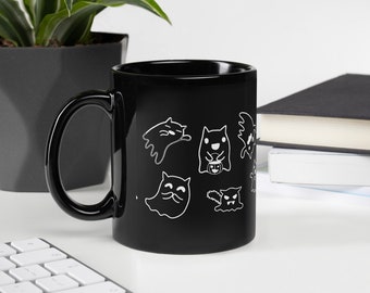 Adorable Black Halloween Cat Coffee Mug (Special- U.S. Only); Spooky Ghost Kitty Cup; Ghosty Cat Mug; Spooky Kitty Cup; 11 oz Ceramic Mug