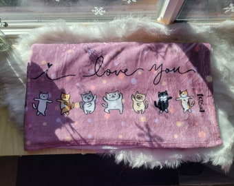 Cute Cats Throw Blanket; I Love You Cats Blanket; Cats Print Throw Blanket; Lightweight Throw Blanket; Cat Lover Blanket; 50'' x 60''