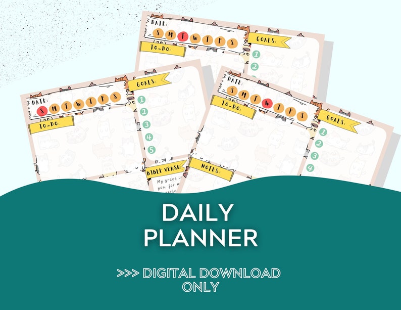 Printable 7 Day Planner with Cat Design Background Bible Verses Included To-Do List Notes Goals 11 x 8.5 image 1