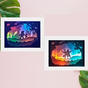shadow box , 2 x Winnie  the pooh inspired paper cut shadow box ,light box-- svg, pdf,scut, dxf , digital file- cricut, silhouette,brother,
