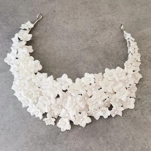 White flowers bridal headpiece,bridal headband,romantic,porcelain flowers,bridal tiaras