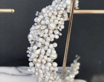 Pearl crown,opal crytal crown,bridal headpiece,wedding headpiece,bridal crown,hair jewelry,bridal headband