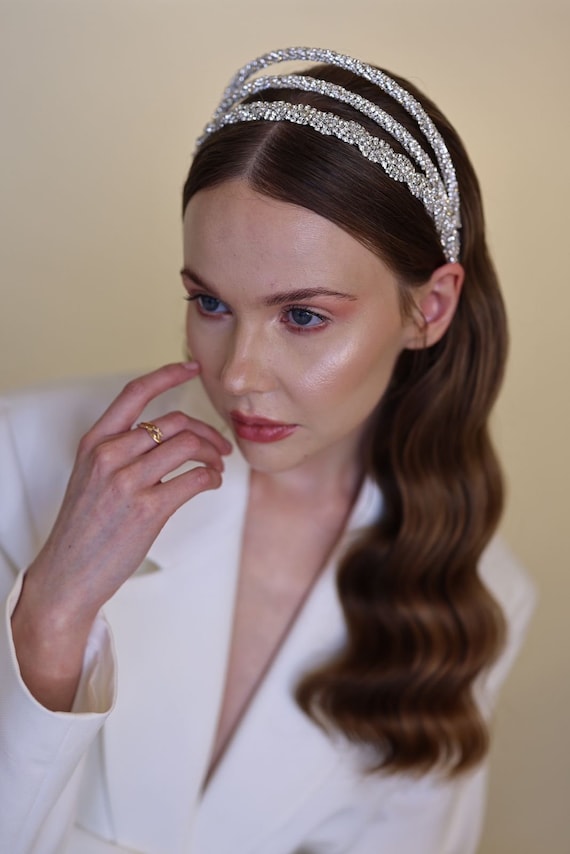 Handmade Swarovski bridal halo crown, swarovski bridal tiara, bridal headpiece CALISTA Swarovski Crystal Bridal Tiara | EDEN LUXE Bridal main image 3