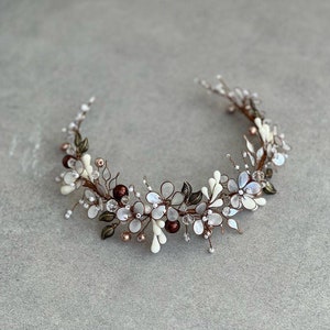 Bronze floral bridal headpiece,leaves headpiece,helen headpiece,bridal hair piece,bridal crown,wreath,tiara,wedding accessories,