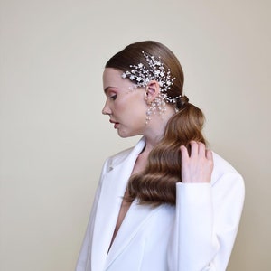 Floral ear cuff earrings handmade flowers hairbpins flower ear climber,white bridal earrings,ivory bridal ear cuff,ivory bridal earrings