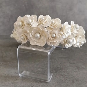 Ivory Flowers and pearls wedding crown,floral bridal headpiece,bridal headband