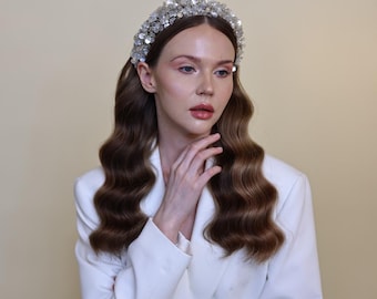 Delicate floral bridal headband,floral bridal headpiece,boho flower wedding headpiece,crystal wedding crown,floral wedding tiara,
