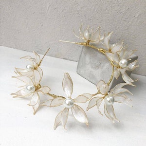 Romantic floral bridal headpiece,Pearl crown,wedding headpiece,bridal crown,hair accessories,headband,gift for bride,fairytale