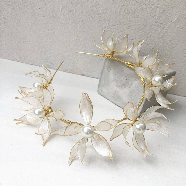 Romantic floral bridal headpiece,Pearl crown,wedding headpiece,bridal crown,hair accessories,headband,gift for bride,fairytale