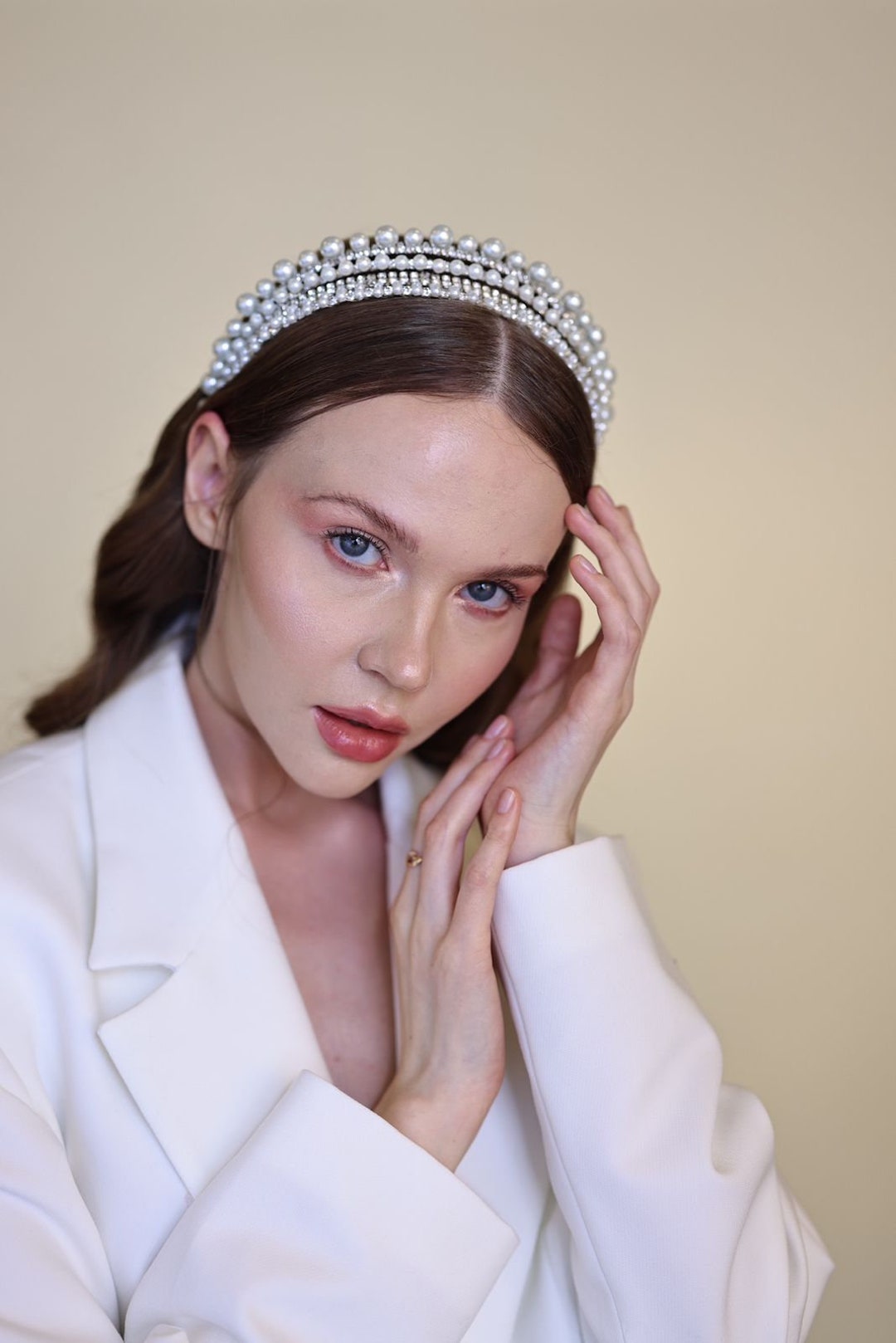Handmade Swarovski bridal halo crown, swarovski bridal tiara, bridal headpiece CALISTA Swarovski Crystal Bridal Tiara | EDEN LUXE Bridal main image 4