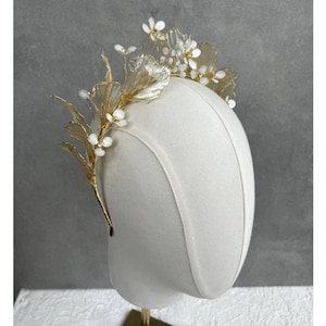 Griechische Blattkrone, Hochzeitsblatt-Stirnband, goldene griechische Krone, Brautkrone, Helenenkrone, Landhochzeit, Brautgold-Tiara, Brautblumenkrone