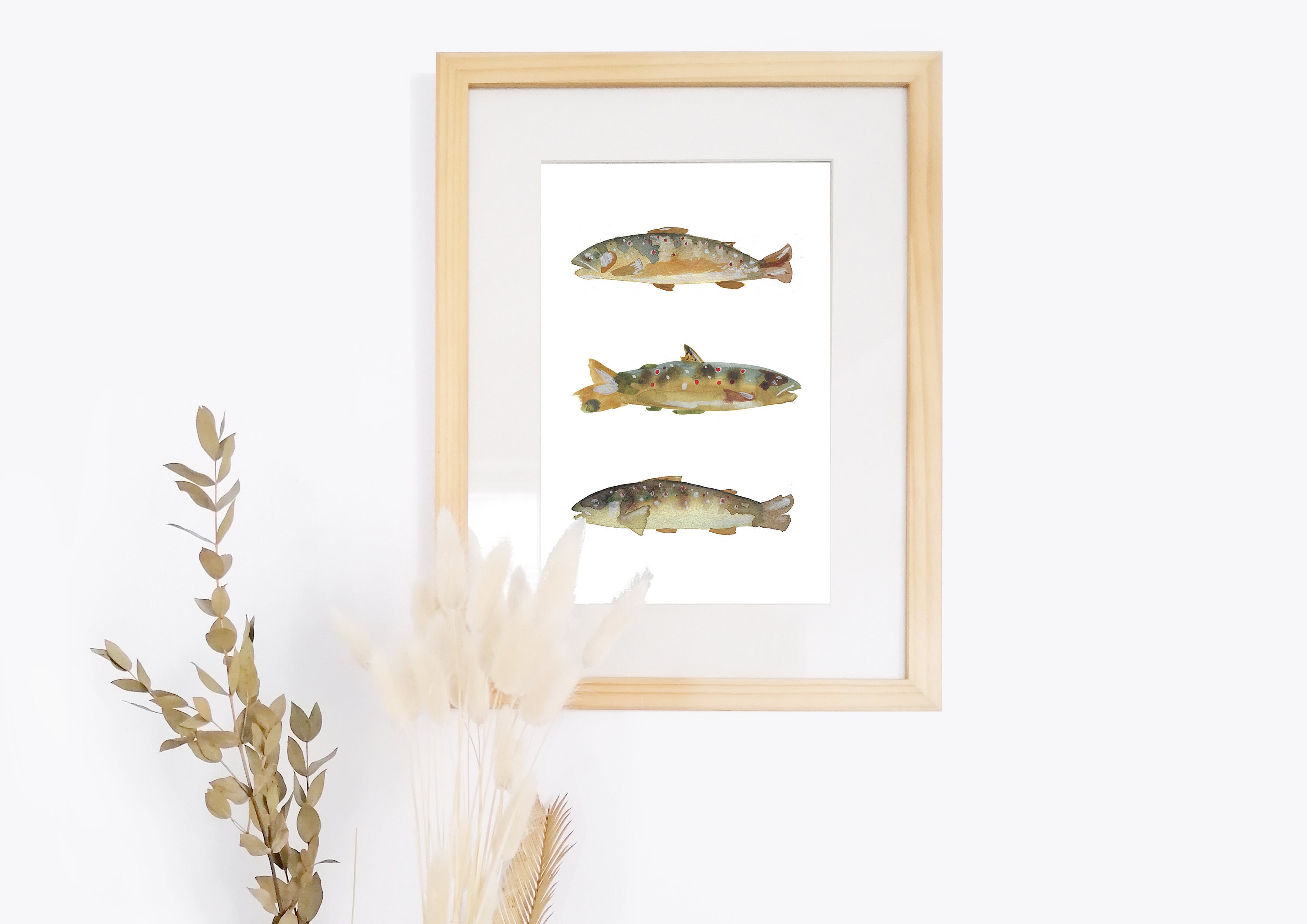 Trout Painting Original Wall Art Hanging L Signed Print L Watercolour L
